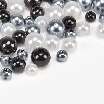 Намистини пластикові Круглі, Перли, 6-10 мм, Мікс чорно-білий (BUS-059768)