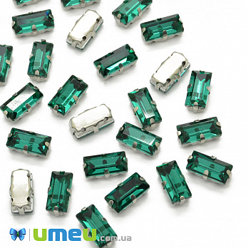 Шатон прямокутний 10х5 мм, Темне срібло, Смарагдовий (KAB-040979)