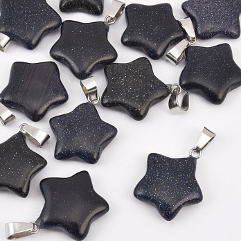 Подвеска Звезда, Синт. камень Авантюрин Золотой песок синий, 23х20 мм (POD-037485)