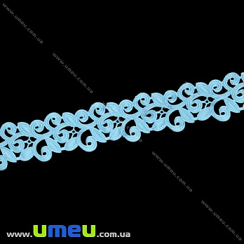 Тесьма тисненая Листики, 20 мм, Голубая (LEN-022622)