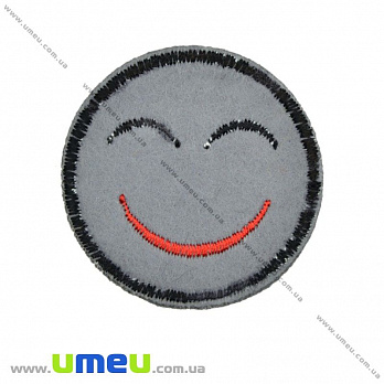 Термоаппликация Смайлик, 4,5 см, Серая (APL-017475)