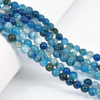 Бусины Агат синий, Натур. камень, 6 мм, Круглые, 18 см (BUS-058043)