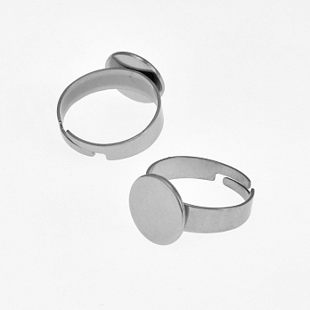 Кольцо из нерж. стали с площадкой 12 мм, Темное серебро (OSN-060543)